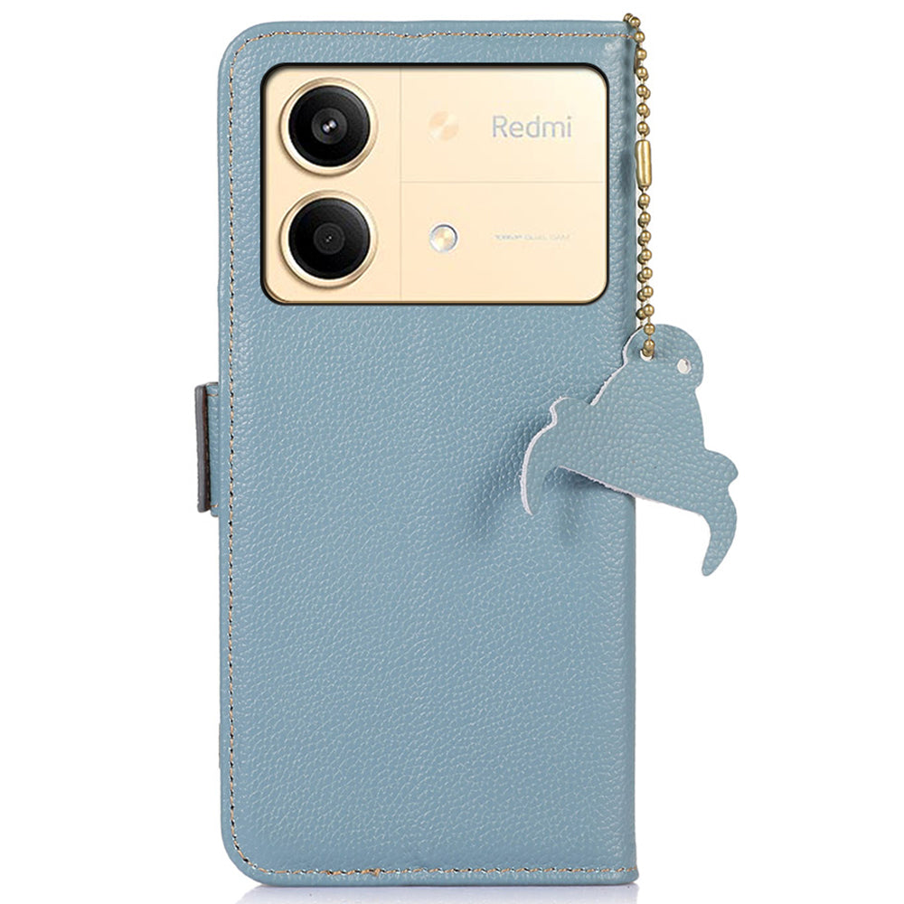 For Xiaomi Redmi Note 13R Pro 5G Wallet Case Genuine Cow Leather Phone Cover - Blue For Xiaomi Redmi Note 13R Pro 5G Wallet Case Genuine Cow Leather Phone Cover - Blue